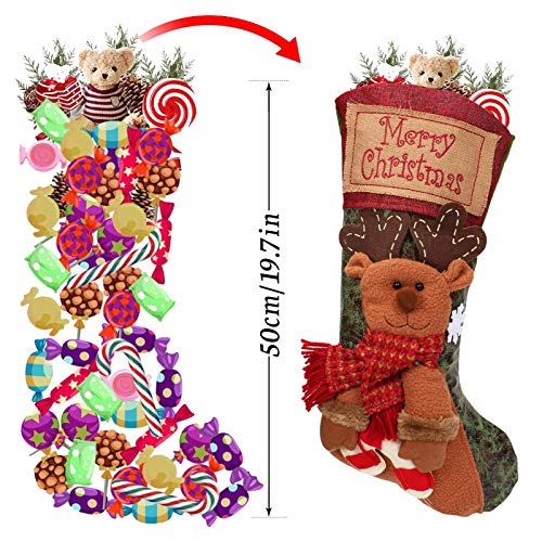 Shinelee 50CM Christmas Stocking Set of 3 Large Christmas Stockings Decoration Xmas Stockings Christmas Tree Ornaments Fireplace Decorations Gift Bag Candy Pouch Christmas Stockings for Adults Kids