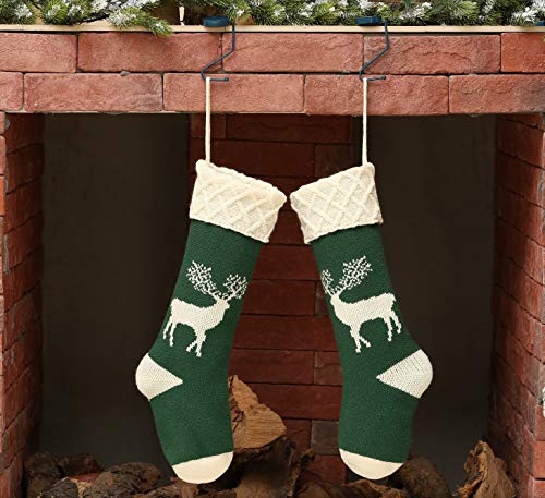 Christmas Stockings, Knitted Reindeer Pattern Xmas Stockings Traditional Hanging Socks Ornament for Family Holiday Party Decorations 46CM