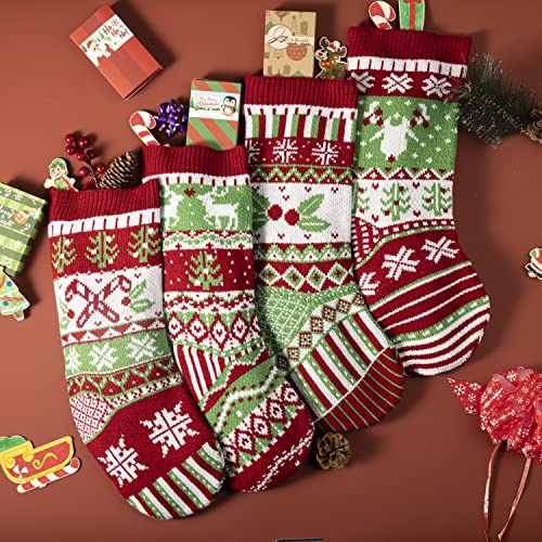 JOYIN 4 Pack 45cm Christmas Stockings, Large Size Rustic Cable Knit Xmas Stocking in Red & Green, for Family Holiday Season Decorations