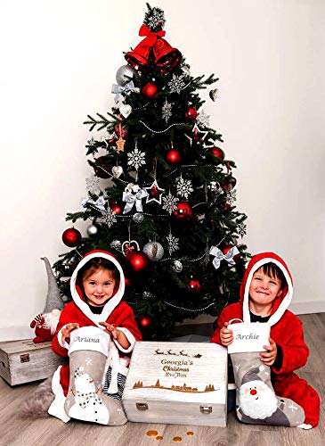 Hoolaroo Personalised Christmas Stockings – Custom Silver Name Embroidered Christmas Stocking w/Satin Lining - Snowman Design (40cm) Personalised Stocking Xmas Decorations