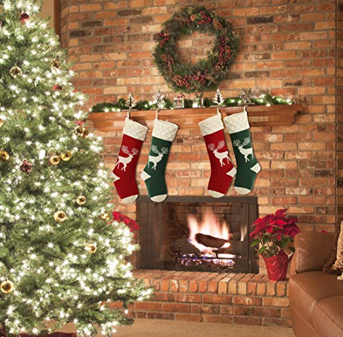 Christmas Stockings, Knitted Reindeer Pattern Xmas Stockings Traditional Hanging Socks Ornament for Family Holiday Party Decorations 46CM