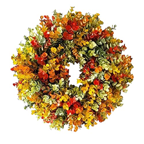 Tixiyu Artificial Autumn Fall Wreath, Colorful Fall Eucalyptus Wreath for Front Door, Christmas Wreath Home Decor Ornaments for Wall Hanging Window Garden Decoration, Multicolor, 30 cm