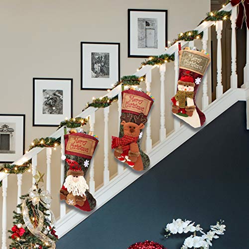 Shinelee 50CM Christmas Stocking Set of 3 Large Christmas Stockings Decoration Xmas Stockings Christmas Tree Ornaments Fireplace Decorations Gift Bag Candy Pouch Christmas Stockings for Adults Kids