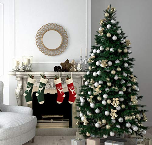 Christmas Stockings, Knitted Reindeer Pattern Xmas Stockings Traditional Hanging Socks Ornament for Family Holiday Party Decorations 46CM