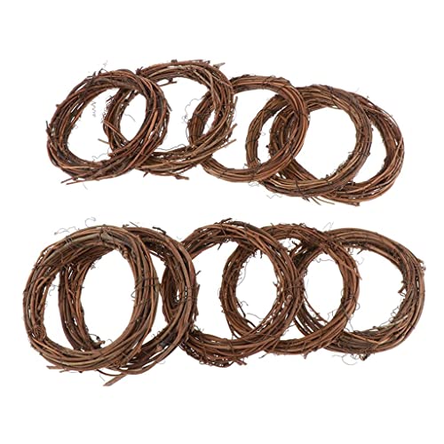 Hellery Round/Star/Heart Grapevine Wreath - Twigs Vine Wreath Craft Sets – Natural Dried Wood Branch Rattan Wreath Base Front Door Decoration DIY Materials - 10pcs round