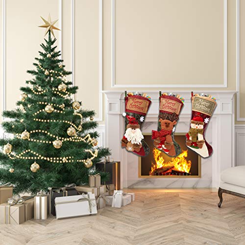 Shinelee 50CM Christmas Stocking Set of 3 Large Christmas Stockings Decoration Xmas Stockings Christmas Tree Ornaments Fireplace Decorations Gift Bag Candy Pouch Christmas Stockings for Adults Kids