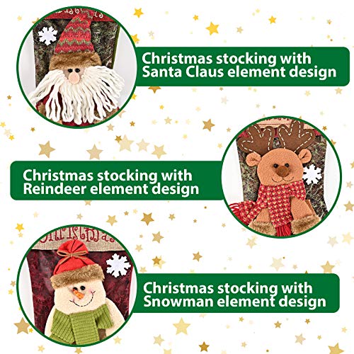 Telgoner Christmas Stocking Set of 3, Large Xmas Stockings for Tree Decoration, Personalised Sock Gift Bag for kids/Adult/Teenagers, Candy Pouch Bag Ornaments, Themed Santa, Snowman, Reindeer