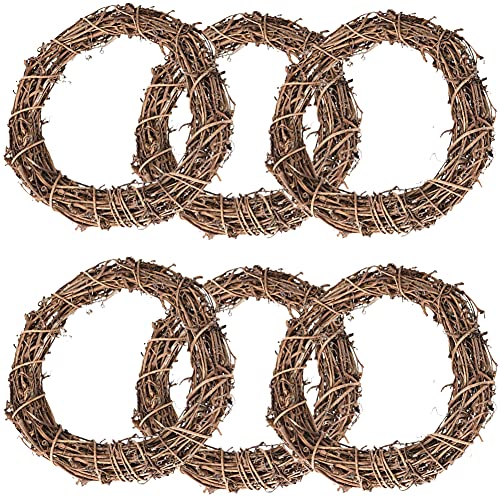 Simmpu 6PCS Christmas Rattan Natural Dried Ring Willow Wreath Door DIY Crafts Hand-woven Halloween Wreath for Rustic and Seasonal Decorations Base for Floral Crafts Perfect for Seasonal Displays 15cm
