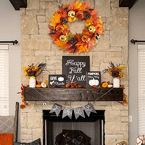 Benjia Autumn Wreath Front Door, Autumnal Fall Halloween Reef Pumpkin Door Wreaths for Outdoor Outside Octber Harvest Thanksgiving Decor Decorations 45cm