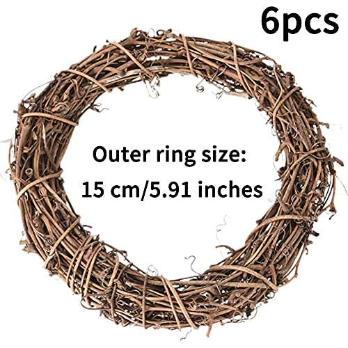 Simmpu 6PCS Christmas Rattan Natural Dried Ring Willow Wreath Door DIY Crafts Hand-woven Halloween Wreath for Rustic and Seasonal Decorations Base for Floral Crafts Perfect for Seasonal Displays 15cm