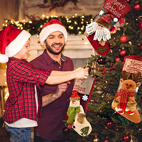 Telgoner Christmas Stocking Set of 3, Large Xmas Stockings for Tree Decoration, Personalised Sock Gift Bag for kids/Adult/Teenagers, Candy Pouch Bag Ornaments, Themed Santa, Snowman, Reindeer