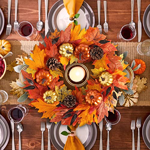 Benjia Autumn Wreath Front Door, Autumnal Fall Halloween Reef Pumpkin Door Wreaths for Outdoor Outside Octber Harvest Thanksgiving Decor Decorations 45cm