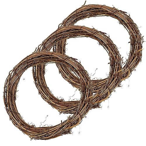 20cm Natural Grapevine Wreath - Vine Branch Wreath Rattan Wreath for DIY Christmas Craft, Front Door Wall Hanging, Wedding and Party Decors（3 Pack ）