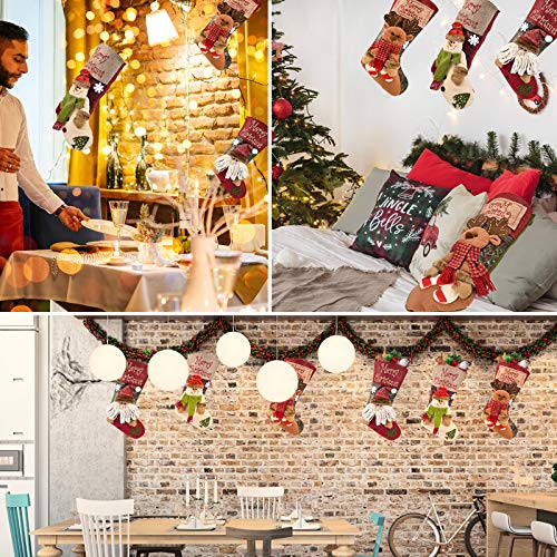 Telgoner Christmas Stocking Set of 3, Large Xmas Stockings for Tree Decoration, Personalised Sock Gift Bag for kids/Adult/Teenagers, Candy Pouch Bag Ornaments, Themed Santa, Snowman, Reindeer