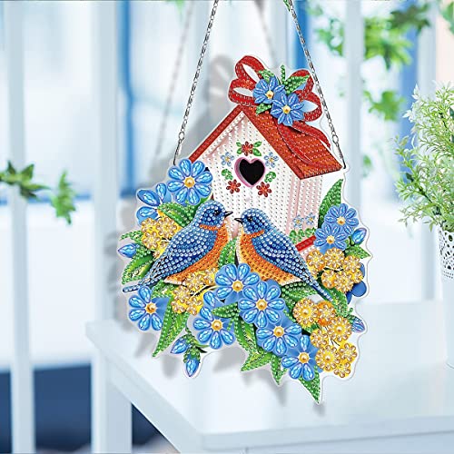 5D Diamond Door Wreath Painting DIY Crystal Easter Christmas Wall Hanging Art Craft Kit Door Hanger Mosaic Art Door Window Home Decoration Ornament (Blue)