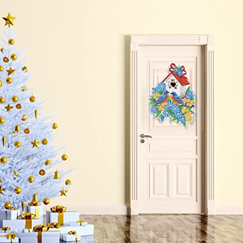 5D Diamond Door Wreath Painting DIY Crystal Easter Christmas Wall Hanging Art Craft Kit Door Hanger Mosaic Art Door Window Home Decoration Ornament (Blue)