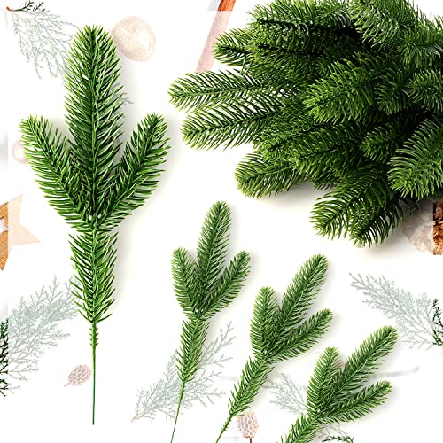 Fox·Bunny 20Pcs Artificial Pine Branches, Wreath Making Supplies, Faux Fir Tree Branches for Wreath Christmas Embellishing and Home Garden