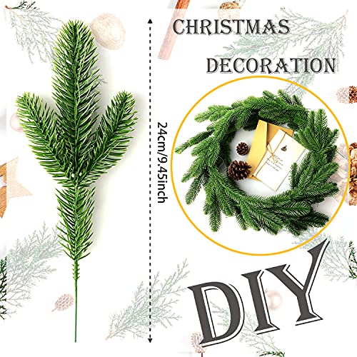 Fox·Bunny 20Pcs Artificial Pine Branches, Wreath Making Supplies, Faux Fir Tree Branches for Wreath Christmas Embellishing and Home Garden