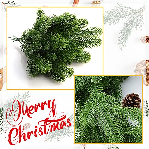Fox·Bunny 20Pcs Artificial Pine Branches, Wreath Making Supplies, Faux Fir Tree Branches for Wreath Christmas Embellishing and Home Garden