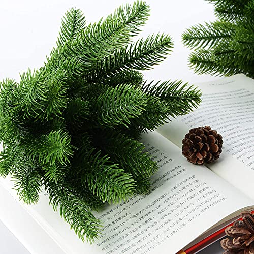 Fox·Bunny 20Pcs Artificial Pine Branches, Wreath Making Supplies, Faux Fir Tree Branches for Wreath Christmas Embellishing and Home Garden