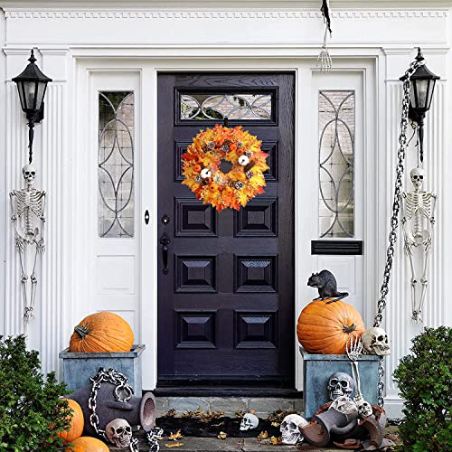 FANXIYA Autumn Door Wreath, Artificial Fall Maple Leaf Wreath for Front Door &Outdoor, Christmas Large Harvest House Decorations with Pumpkin& Berry for Easter, Thanksgiving, Spring& Garden