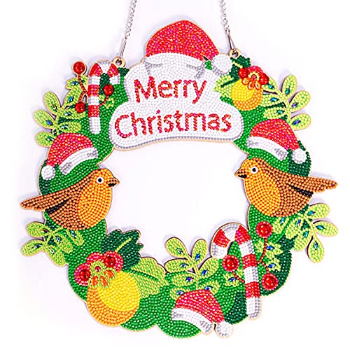 RUICK Diamond Art Wreath Kit, Crystal Door Wreath DIY 5D Diamond Painting, Embroidery Rhinestone Christmas Wreath Kit for Front Door Wall Hanging Decor Hat