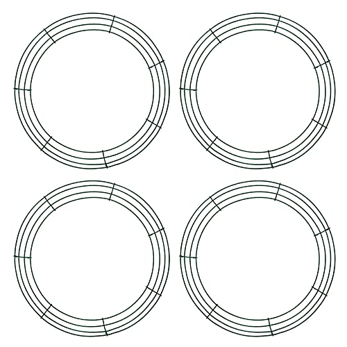 Jsdoin 4 Pack 12 Inch Metal Wire Wreath Frame, Green Round DIY Floral Crafts, Home Front Door Decor, Hanging Wreath Hoop for New Year Thanksgiving Easter Christmas Valentines Party Decorations