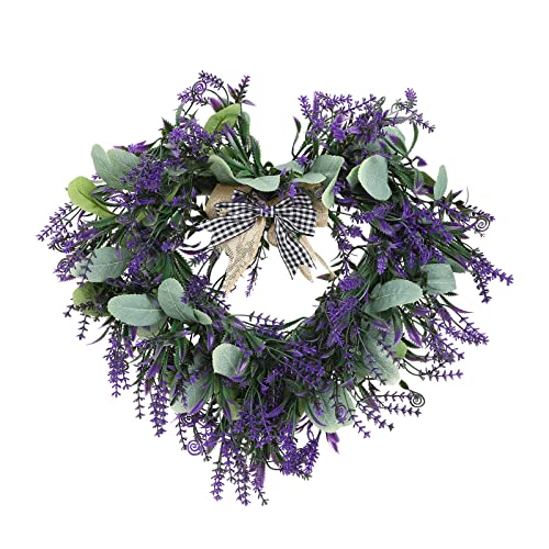 lulalula Artificial Lavender Heart-shaped Wreath, 42cm Wreath Dried Lavender Flowers, Lavender Floral Wreath for Front Door,Purple Wreath for Christmas Valentines Day Wedding Wall Home Decor