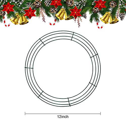 Jsdoin 4 Pack 12 Inch Metal Wire Wreath Frame, Green Round DIY Floral Crafts, Home Front Door Decor, Hanging Wreath Hoop for New Year Thanksgiving Easter Christmas Valentines Party Decorations