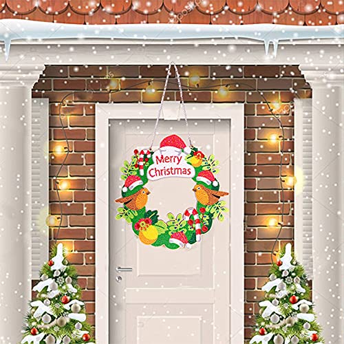 RUICK Diamond Art Wreath Kit, Crystal Door Wreath DIY 5D Diamond Painting, Embroidery Rhinestone Christmas Wreath Kit for Front Door Wall Hanging Decor Hat