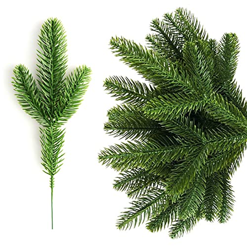 10Pcs Artificial Pine Branches - Green Leaves Needle Christmas Tree Branches for Wreath Making Supplies, Fake Greenery Pine Pick Branches for Garland Wreath Xmas Embellishing Home Garden Decoration