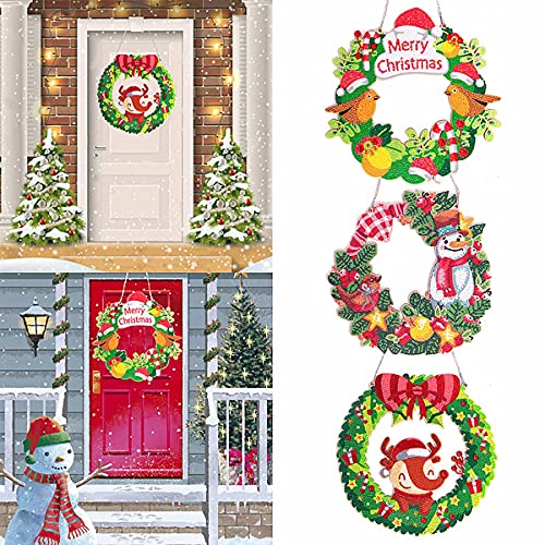 RUICK Diamond Art Wreath Kit, Crystal Door Wreath DIY 5D Diamond Painting, Embroidery Rhinestone Christmas Wreath Kit for Front Door Wall Hanging Decor Hat