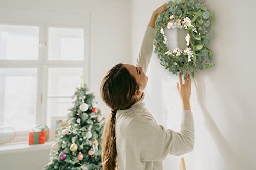 CiCiwind 19'' Artificial Eucalyptus Wreath for Front Door Spring Wreath with White Berries Green Leaf Wreath for Farmhouse Window Front Patio Garden Decoration
