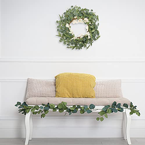 CiCiwind 19'' Artificial Eucalyptus Wreath for Front Door Spring Wreath with White Berries Green Leaf Wreath for Farmhouse Window Front Patio Garden Decoration