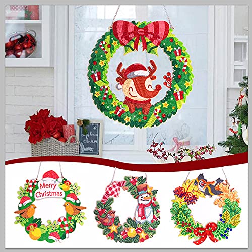 RUICK Diamond Art Wreath Kit, Crystal Door Wreath DIY 5D Diamond Painting, Embroidery Rhinestone Christmas Wreath Kit for Front Door Wall Hanging Decor Hat