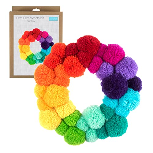 Trimits Rainbow Pom Pom Wreath Kit, Make Your Own Christmas Decorations, Front Door Garland, Pride Decorations 26cm (10.25in)