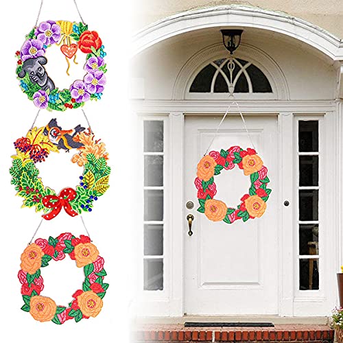 RUICK Diamond Art Wreath Kit, Crystal Door Wreath DIY 5D Diamond Painting, Embroidery Rhinestone Christmas Wreath Kit for Front Door Wall Hanging Decor Hat