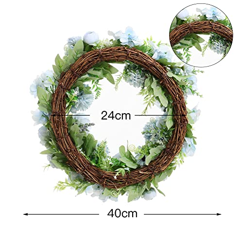 Warmiehomy 38cm Artificial Flower Wreath,Door Wreath Blue Hydrangea and Peony Flower Artificial Garlands Front Door Wreath for Christmas Festival Farmhouse Home Valentine Decoration