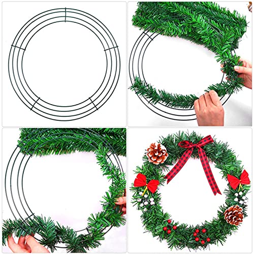 Jsdoin 4 Pack 12 Inch Metal Wire Wreath Frame, Green Round DIY Floral Crafts, Home Front Door Decor, Hanging Wreath Hoop for New Year Thanksgiving Easter Christmas Valentines Party Decorations