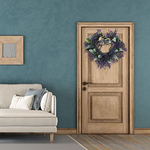 lulalula Artificial Lavender Heart-shaped Wreath, 42cm Wreath Dried Lavender Flowers, Lavender Floral Wreath for Front Door,Purple Wreath for Christmas Valentines Day Wedding Wall Home Decor