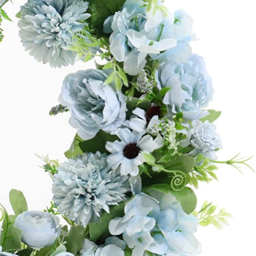 Warmiehomy 38cm Artificial Flower Wreath,Door Wreath Blue Hydrangea and Peony Flower Artificial Garlands Front Door Wreath for Christmas Festival Farmhouse Home Valentine Decoration