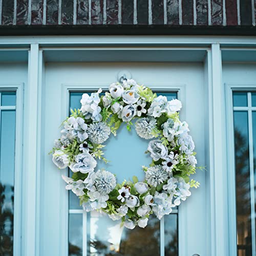 Warmiehomy 38cm Artificial Flower Wreath,Door Wreath Blue Hydrangea and Peony Flower Artificial Garlands Front Door Wreath for Christmas Festival Farmhouse Home Valentine Decoration