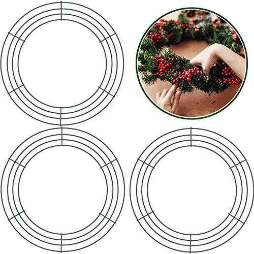 3Pack Christmas Wire Wreath Rings 12 inch Metal Wreath Frame,Green Round Wire Wreath Frame for Christmas Wreath Making Rings Base,Garden,Home Deco Supplies DIY Crafts Wedding Garland Ring