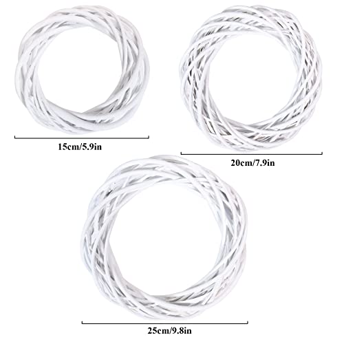 3Pcs Natural White Rattan Wreaths, Vine Branch Willow Wreath for DIY Craft Wreath Front Door Wall Hanging,Wicker Wreath Ring for Christmas Wedding Holiday Decoration(15/20/25cm)