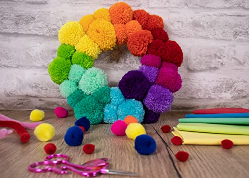 Trimits Rainbow Pom Pom Wreath Kit, Make Your Own Christmas Decorations, Front Door Garland, Pride Decorations 26cm (10.25in)