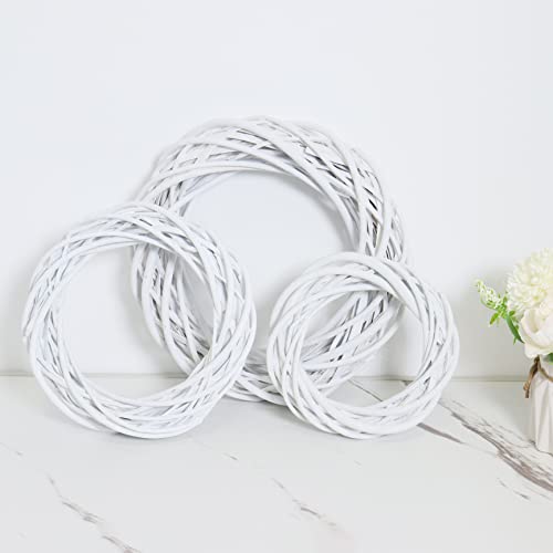 3Pcs Natural White Rattan Wreaths, Vine Branch Willow Wreath for DIY Craft Wreath Front Door Wall Hanging,Wicker Wreath Ring for Christmas Wedding Holiday Decoration(15/20/25cm)