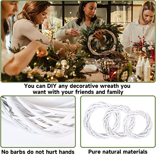 3Pcs Natural White Rattan Wreaths, Vine Branch Willow Wreath for DIY Craft Wreath Front Door Wall Hanging,Wicker Wreath Ring for Christmas Wedding Holiday Decoration(15/20/25cm)