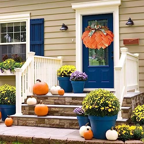 Autumn Wreath Pumpkin with Bows and Berries 40cm for Front Door Docorations Burlap Pumpkin Decor for Fall Halloween Christmas Thanksgiving Wall Home DecorationPumpkin Garland