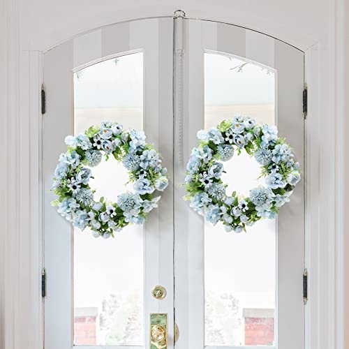 Warmiehomy 38cm Artificial Flower Wreath,Door Wreath Blue Hydrangea and Peony Flower Artificial Garlands Front Door Wreath for Christmas Festival Farmhouse Home Valentine Decoration