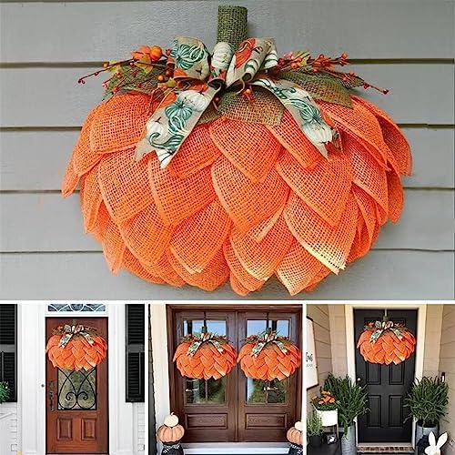 Autumn Wreath Pumpkin with Bows and Berries 40cm for Front Door Docorations Burlap Pumpkin Decor for Fall Halloween Christmas Thanksgiving Wall Home DecorationPumpkin Garland